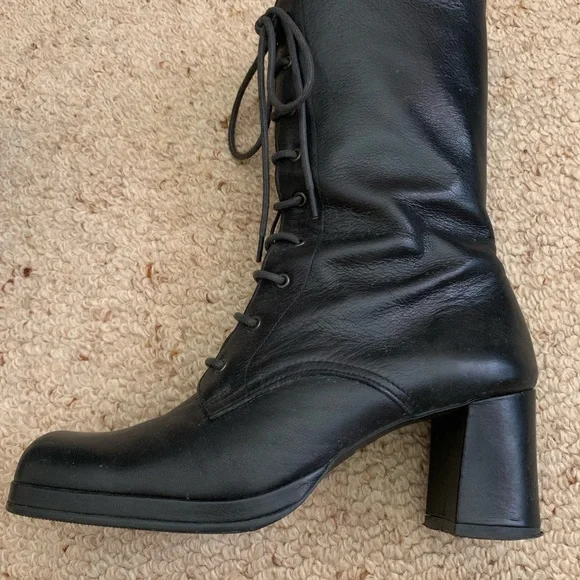 Made in Japan Mid Calf Black Leather Boots Size 23.5cm - Picture 2 of 5